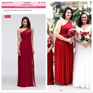 David’s Bridal One Shoulder Lace Apple bridesmaid